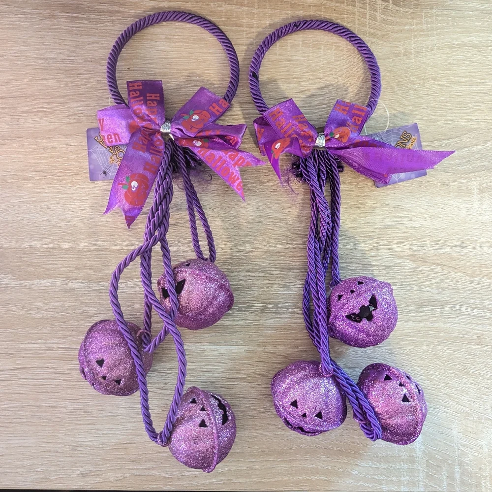 Set of 2 Halloween door bells, purple jack o lanterns - Picture 1 of 2